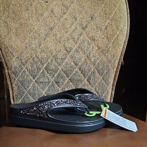 Crocs Sloane Glitter Embellished Slip On Wedge Thong Flip Flops Sandals Shoes